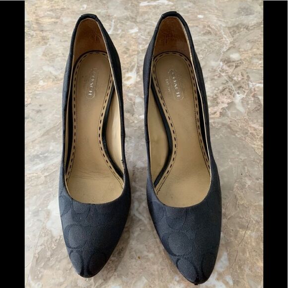 Coach black heels, closed toe, great shape, 4.5 in heels, size 10.